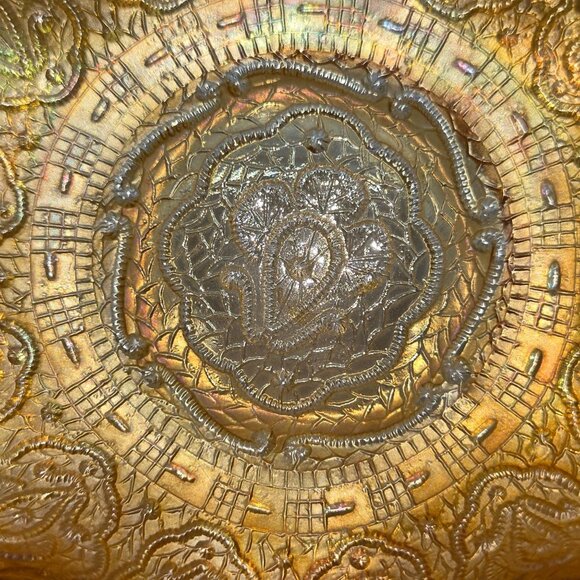 Ornate Fenton Persian Medallion pressed glass dish Marigold Carnival Glass 6" - Picture 3 of 6